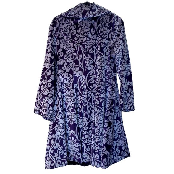 ANGIE Purple & Gray Boho Pleated Floral Retro Style Velour Peacoat Size M - Picture 2 of 8